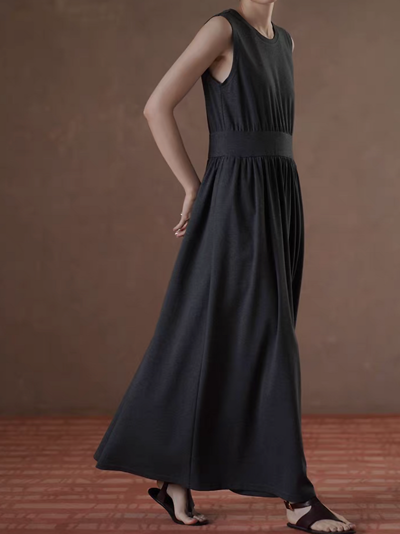 Charcoal cotton elasticated waistband sleeveless dress 9