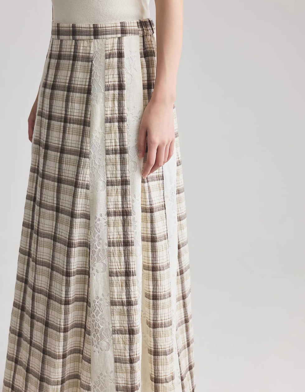 Thumbnail: Cotton rayon checker docking lace A line high waisted skirt