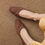 Thumbnail: Sling back diagonal weaved calf leather pointy low heels