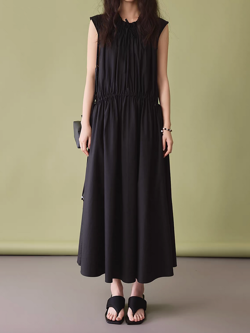Lyocell cotton ruffles collar drawstring maxi sleeveless dress 6