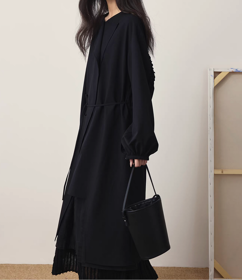 Thumbnail: Asymmetric layered patchwork docking tencel poly black overlapping dress
