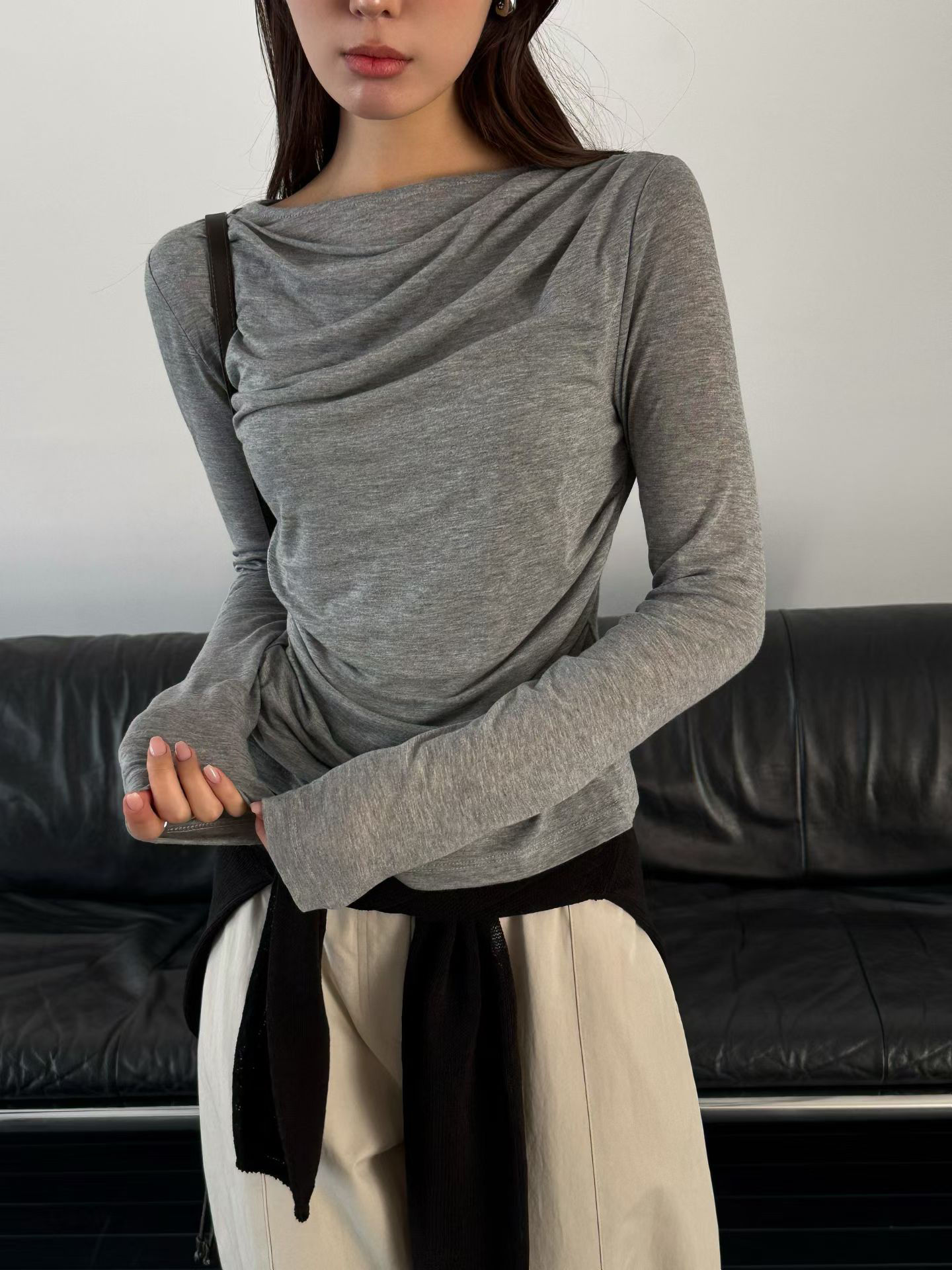 Drape collar modal tencel longsleeved top 