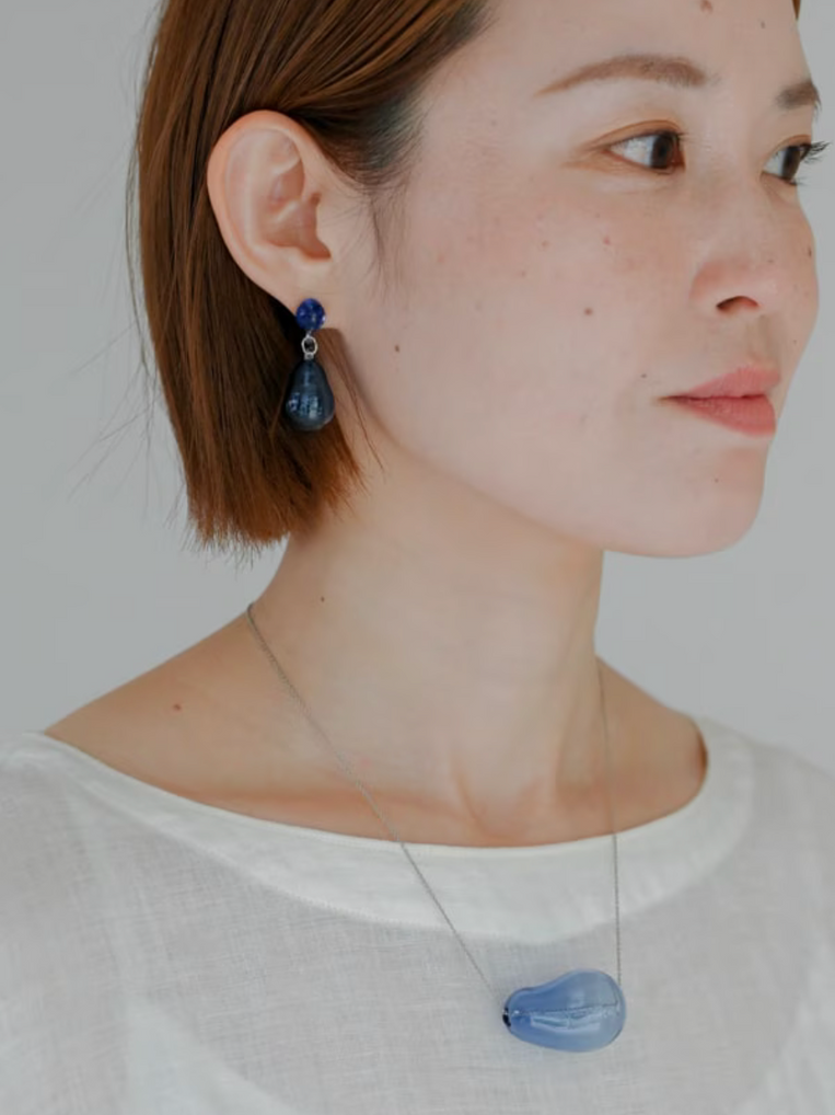 Handmade Hario shizukudama blue glass necklace 2