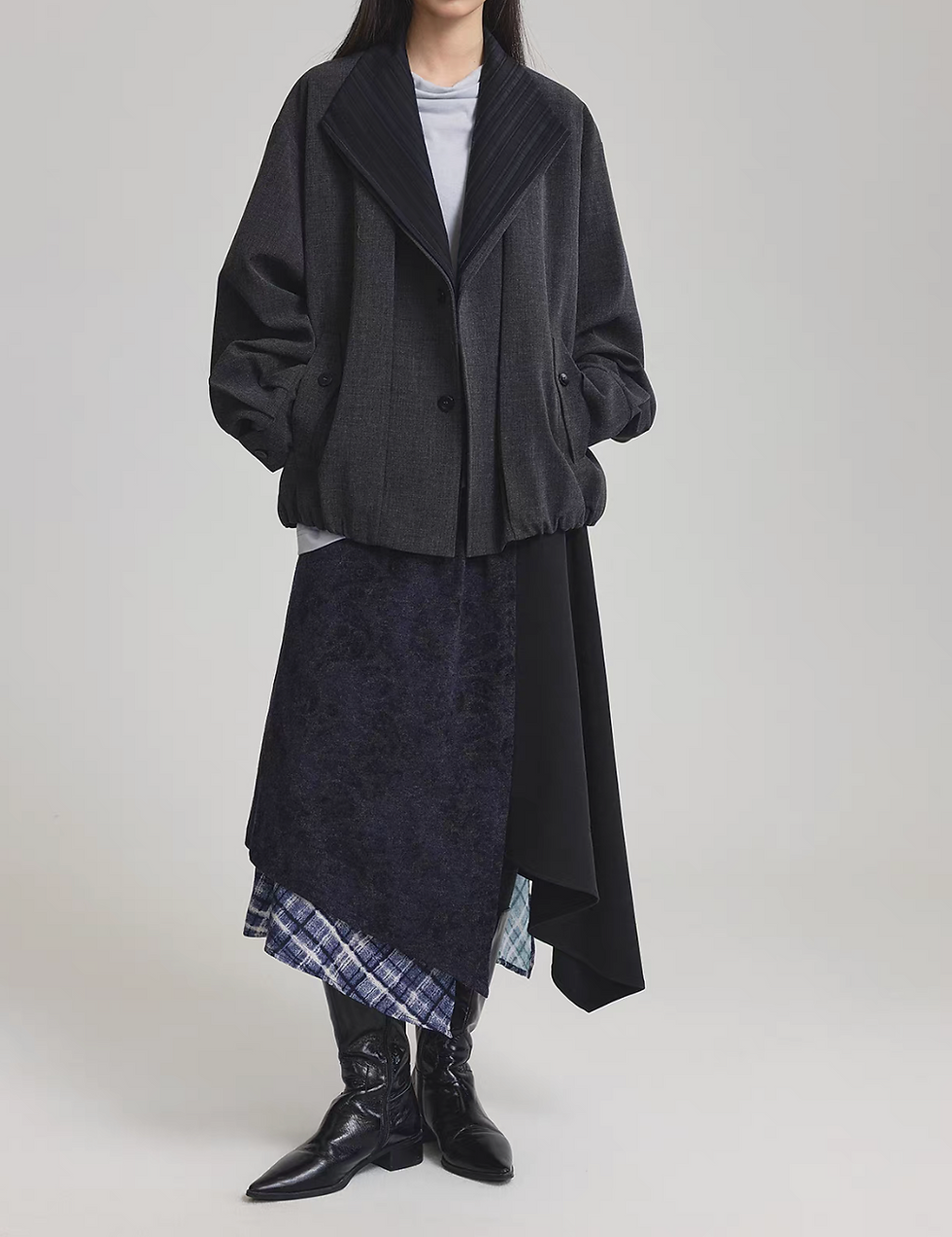 Thumbnail: Docking poly rayon 5% wool heather grey elastic trim jacket