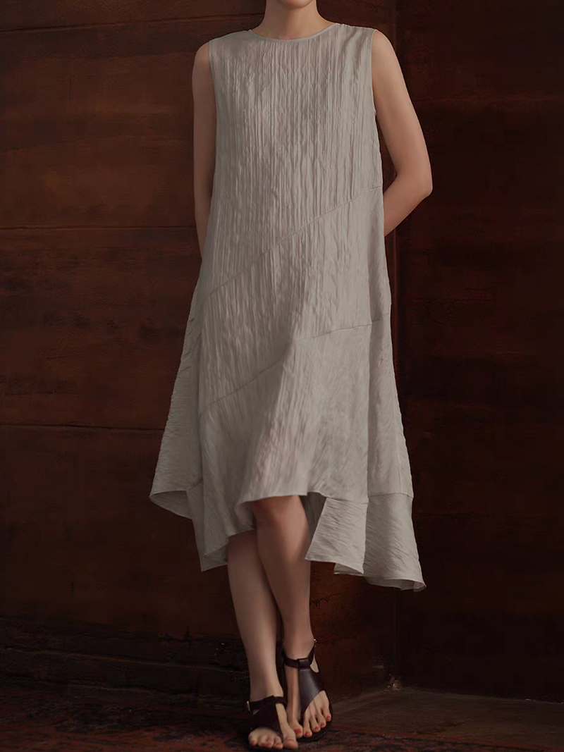 Asymmetric grey embossed poly rayon sleeveless dress 2