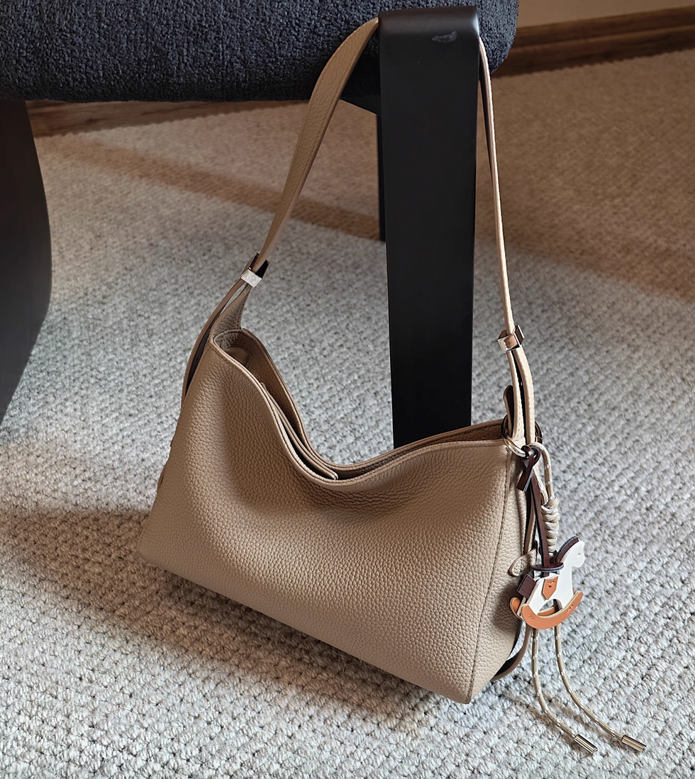 Thumbnail: Toga khaki calf leather hobo shoulder +crossbody bag with pony charm