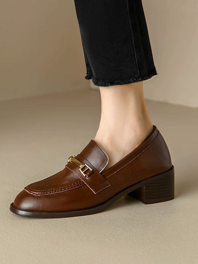 Metal bar contour calf leather loafers 8
