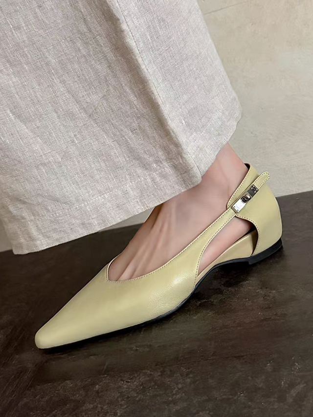 Lambskin side silver metal twist buckle pointy shoes 7