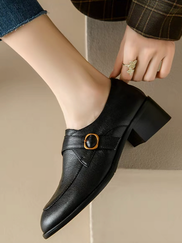 Side buckle calf leather strap loafers 8