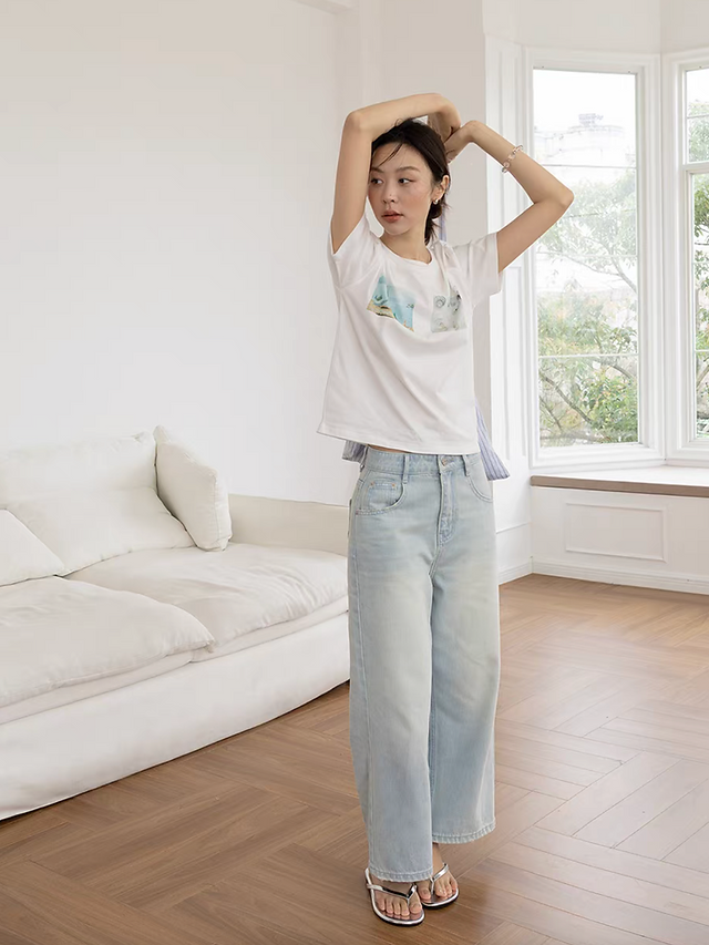 Acid washed high waisted denim pants 8
