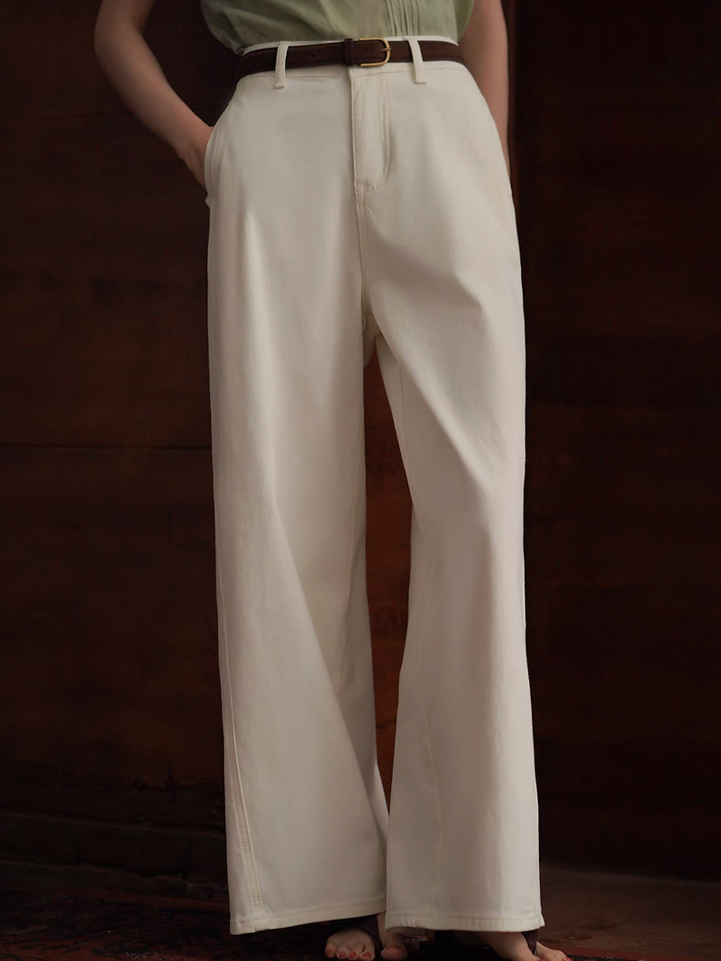 High waisted ivory cotton denim straight pants 2