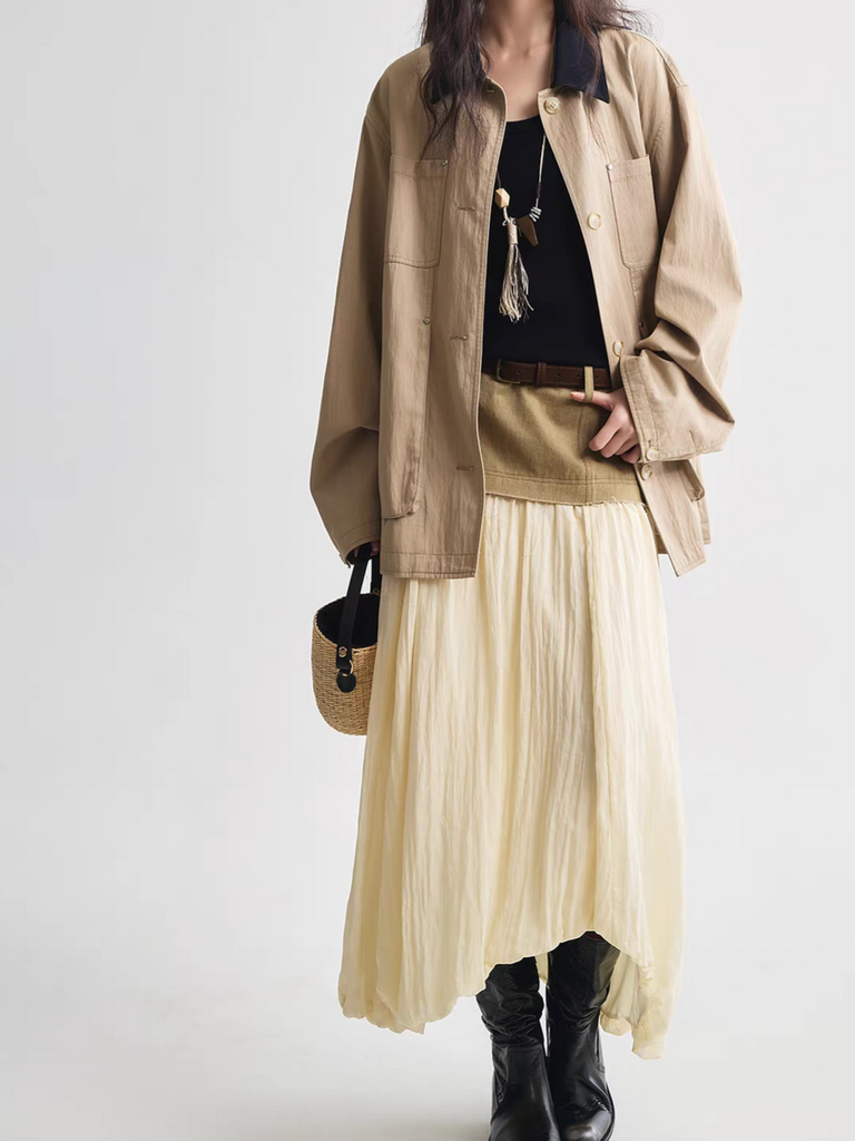 Docking khaki denim beige lyocell rayon asymmetric puff skirt 6