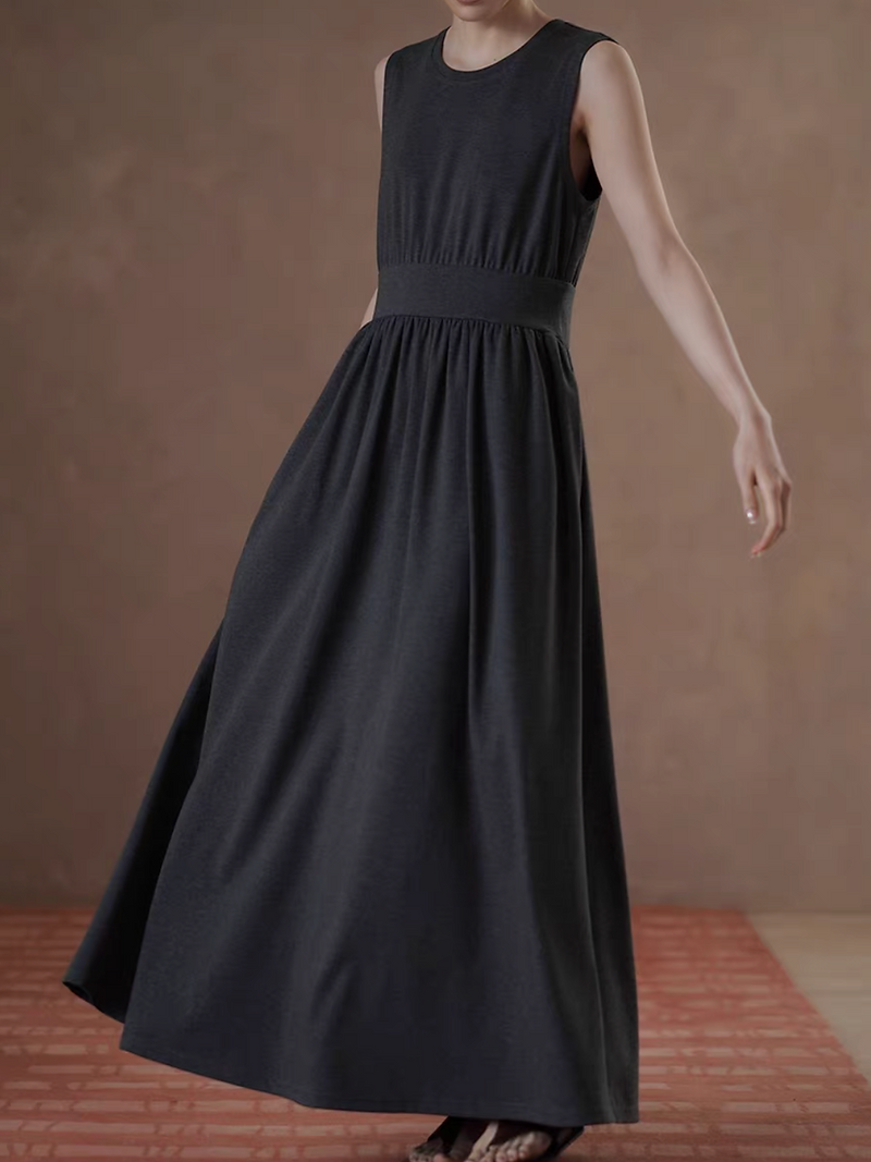 Charcoal cotton elasticated waistband sleeveless dress 2