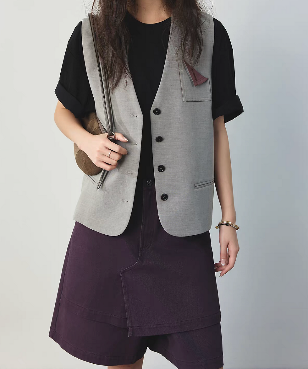Thumbnail: Flipped embroidered pocket cotton poly wool rayon bicolor grey purple vest