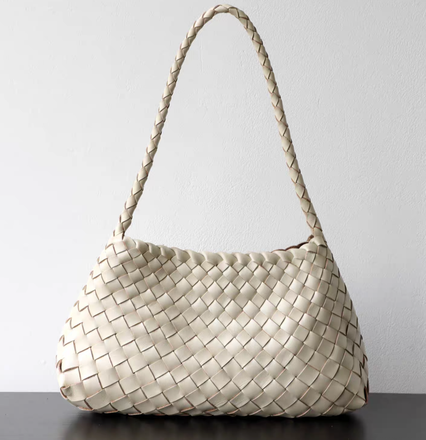 Interweaved calf leather trapezium shoulder + handle bag