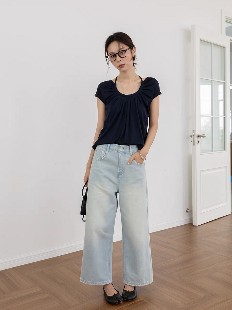 Lyocell cotton poly back adjusted strap U neck tee 6