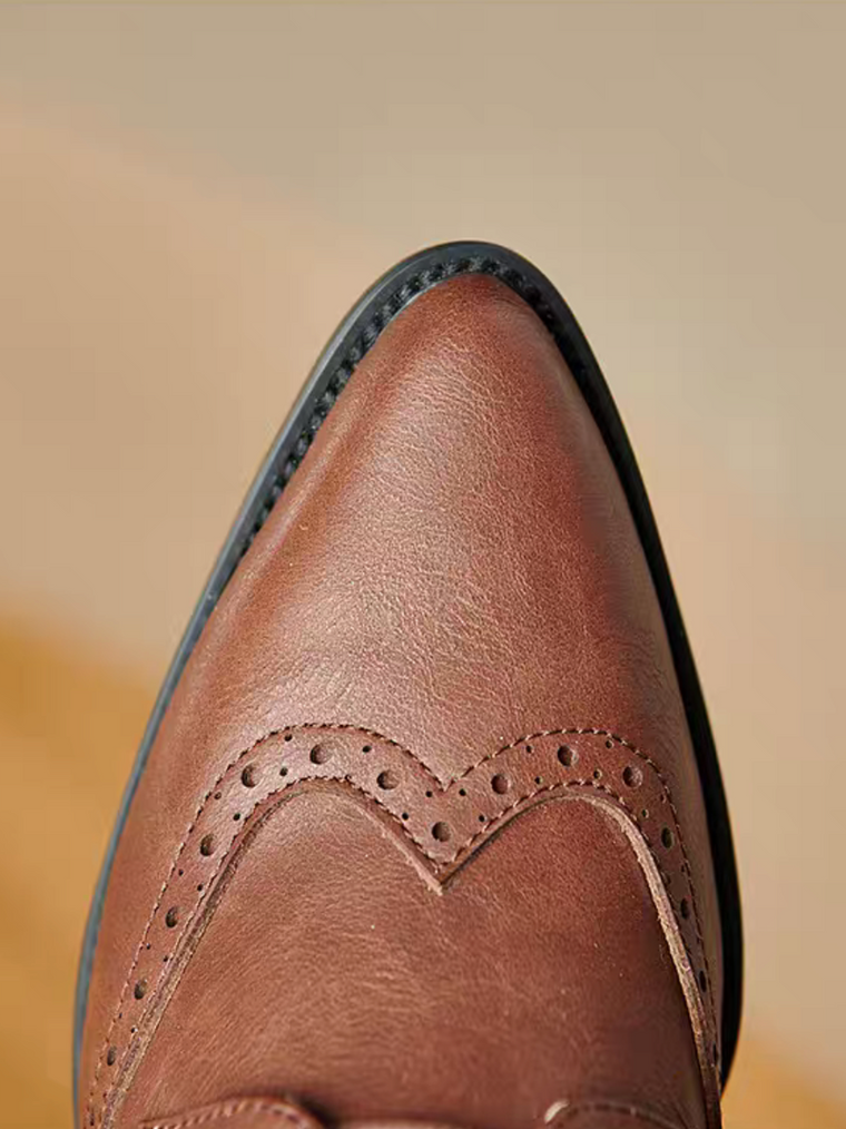 Pointy oil waxed calf leather lacing brogue shoes 8