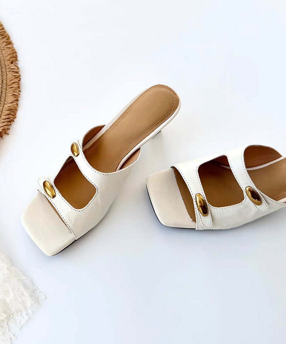 Thumbnail: Lambskin brass pinned intersect low heel slip ons