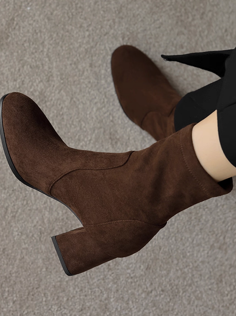 Suede lambskin chunky heel ankle boots 11