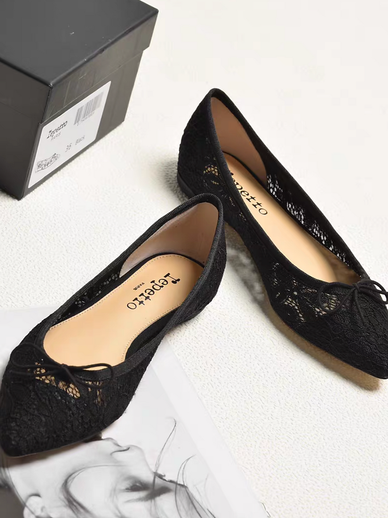 Repetto Paris made in France lace crochet lambskin ribbon flats 3