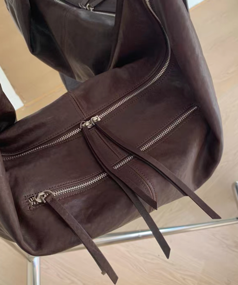 Thumbnail: Two way Italian lambskin double zipper drape crescent shoulder + crossbo