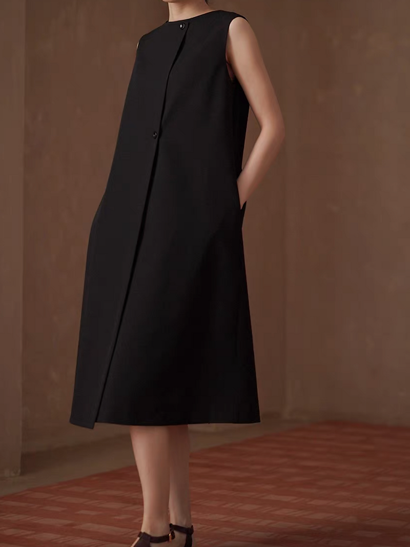 Two way overlapping poly rayon black sleeveless dress 4