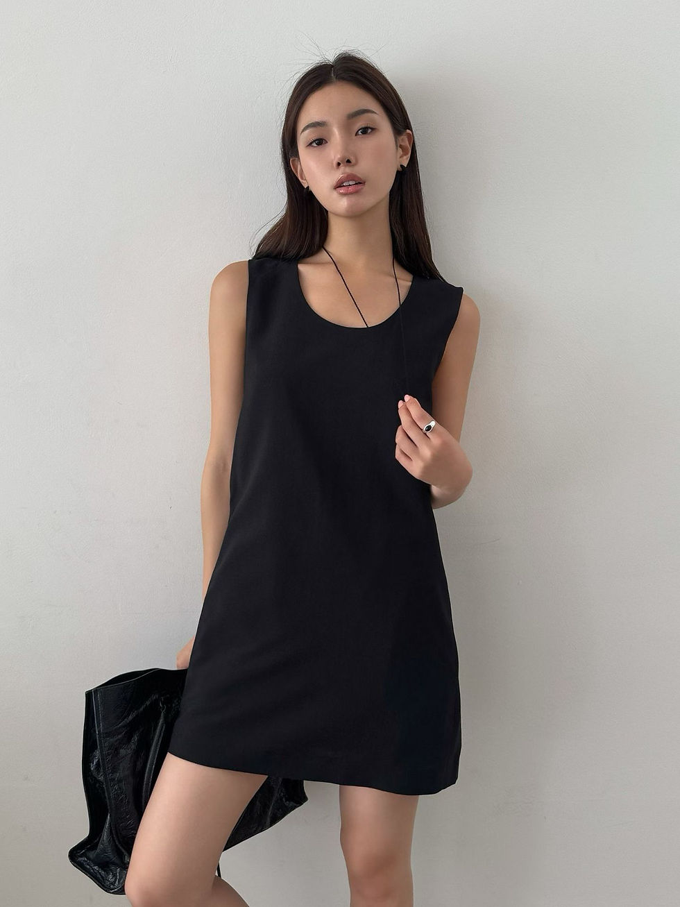 Thumbnail: Linen poly cotton belted U neck midi sleeveless dress
