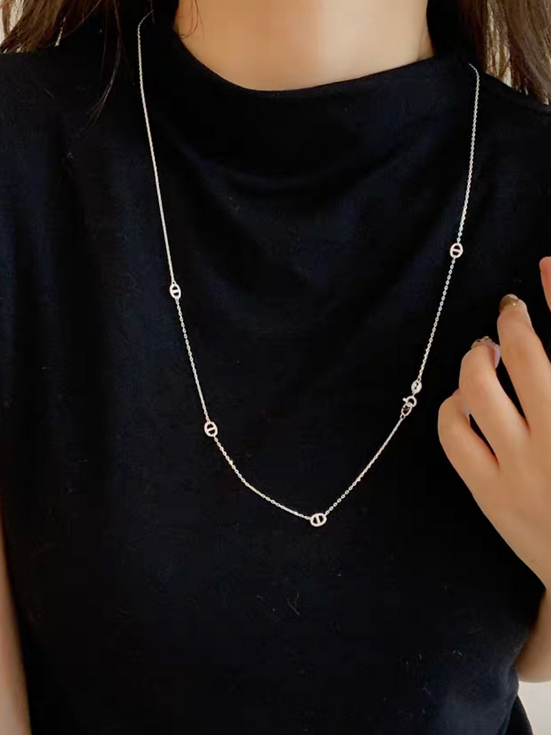 925 Silver loop deco two way necklace 1