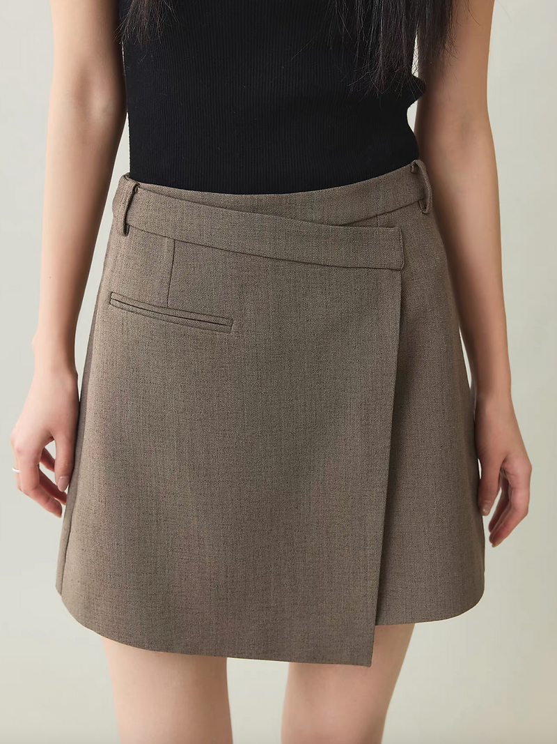 Asymmetric mocha khaki cotton Japan linen high waisted layered skirt 1