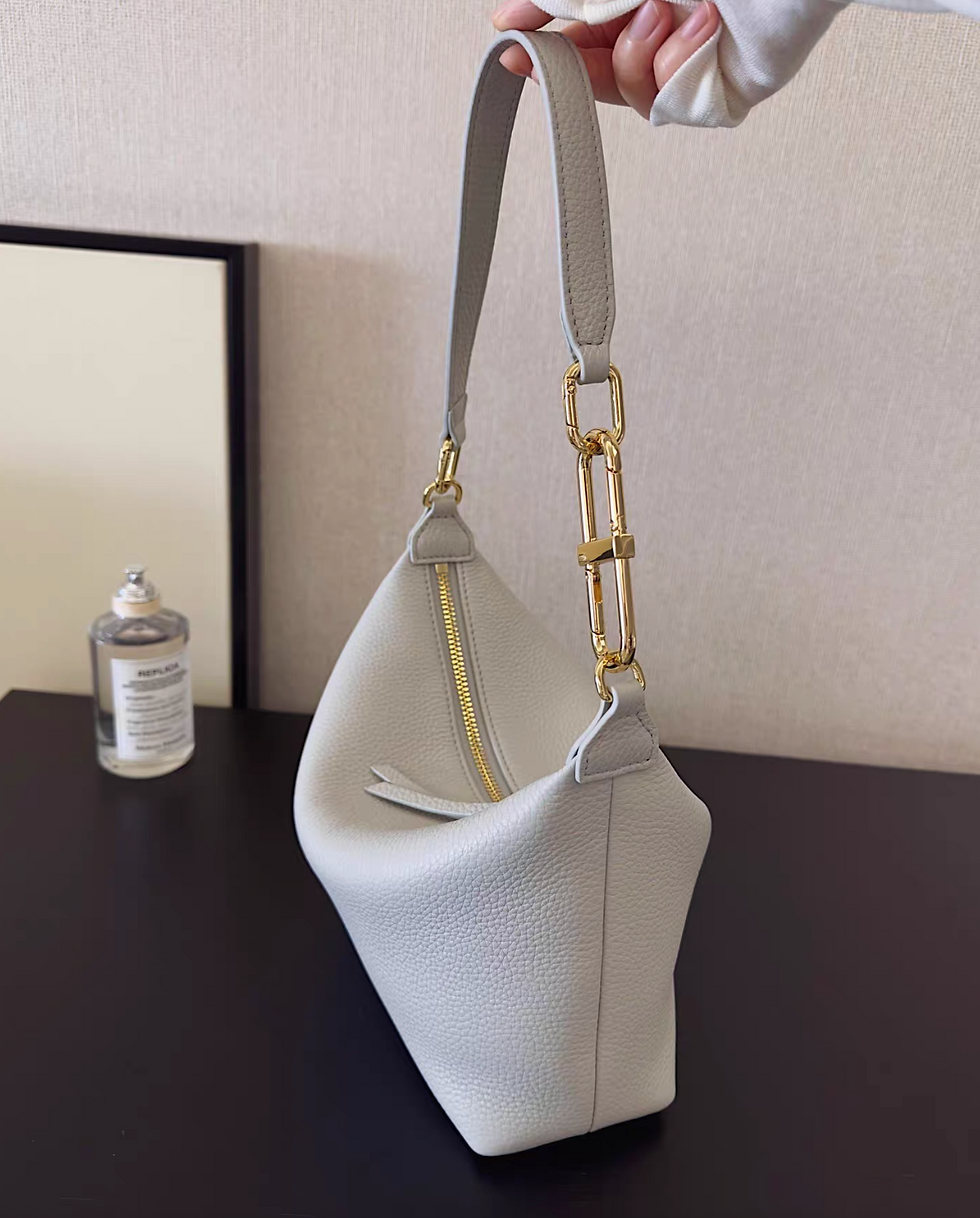 Thumbnail: Ice blue toga embossed calf leather 3 way interloop handle + crossbody drape bag