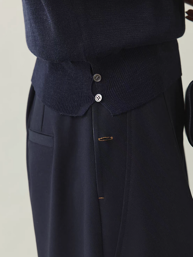 Tencel linen crewneck side buttoned slit knitwear 2