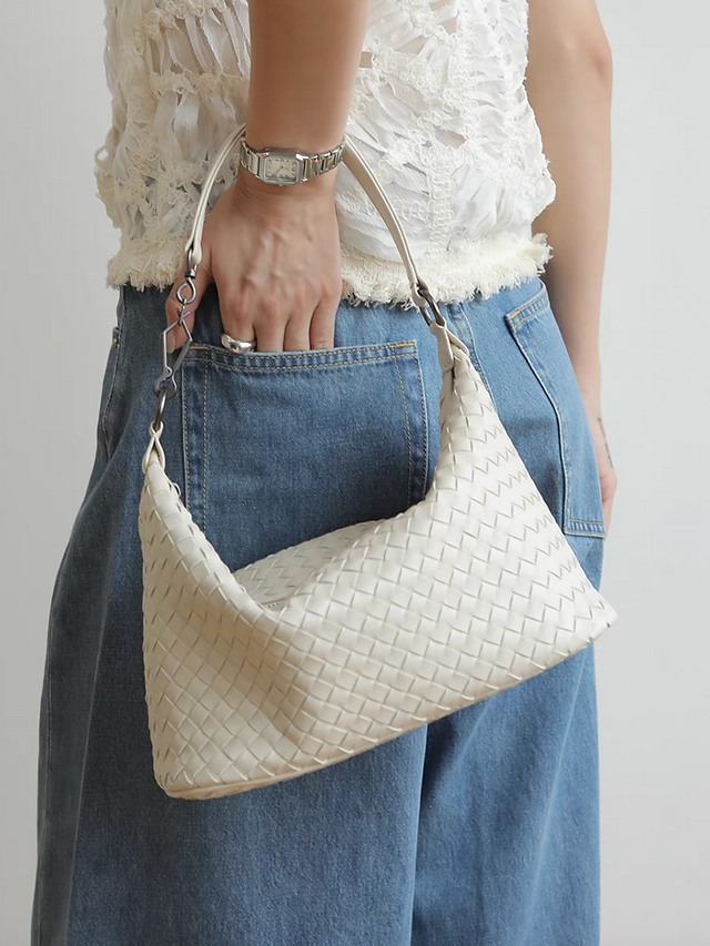 Weaved calf leather two way shoulder + crossbody bag 9