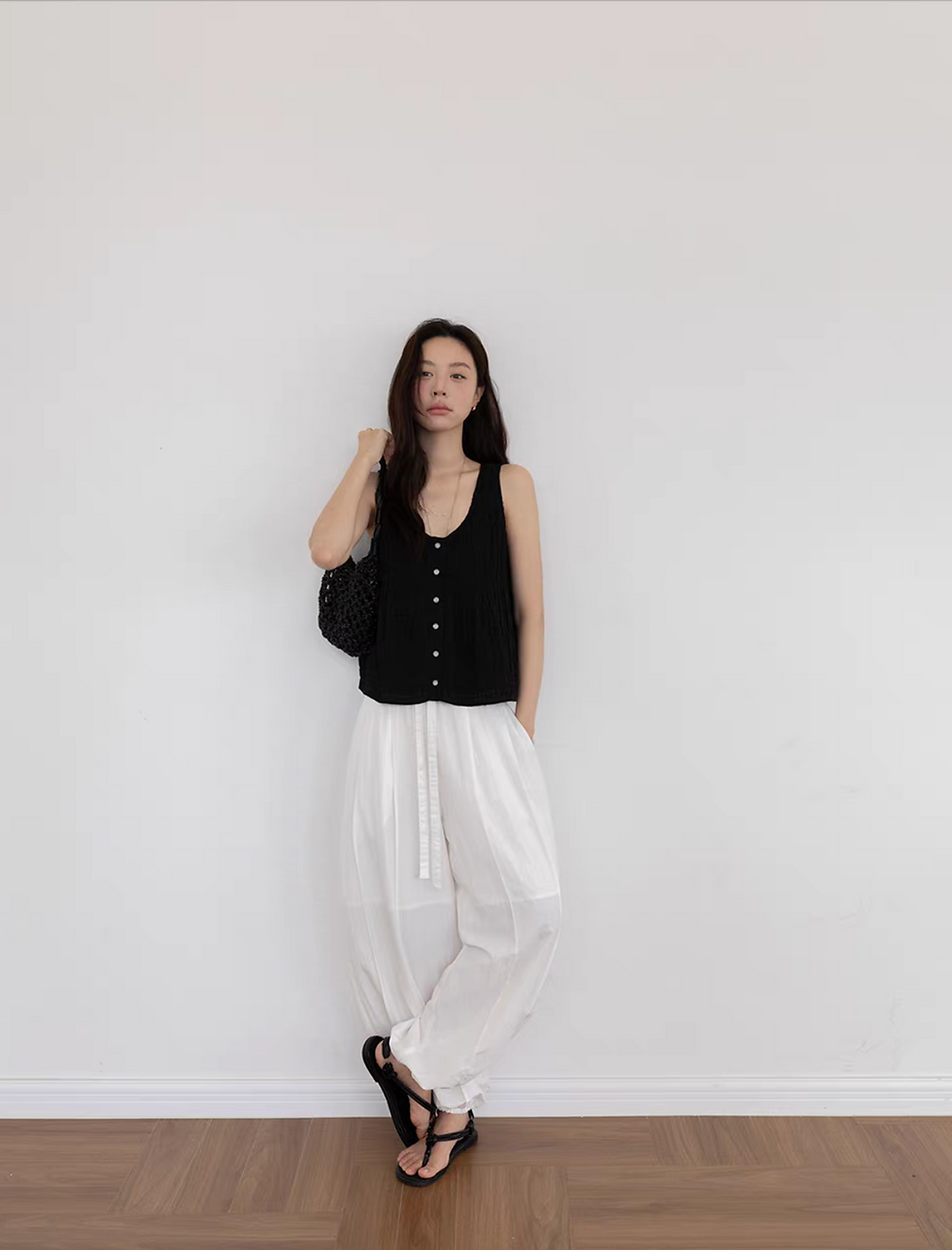 Thumbnail: Nylon cotton drawstring contour relaxed fit pants