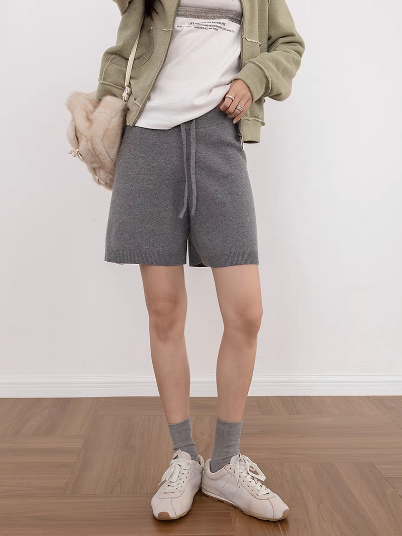 Wool rayon poly drawstring knitted elasticated shorts 5