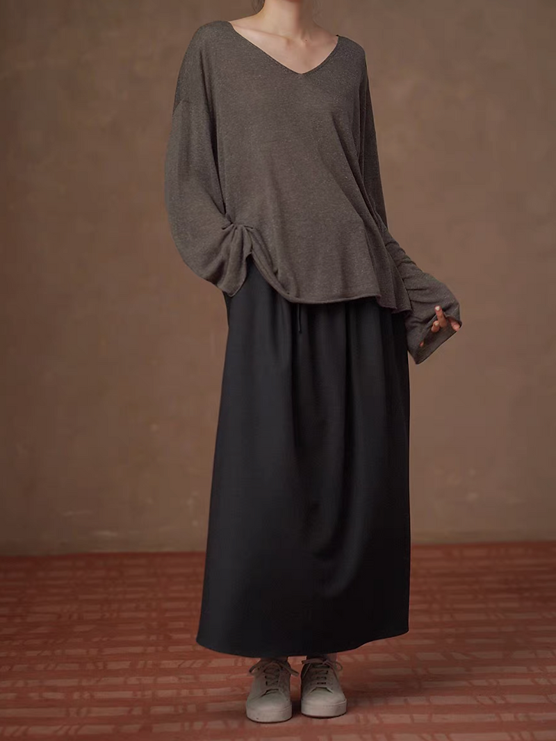 Charcoal dark blue cotton poly rayon elasticated long skirt 10