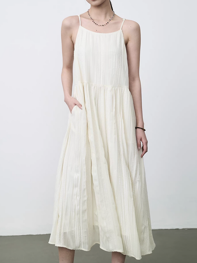 Ivory embossed floral pleated poly lined slipdress 1