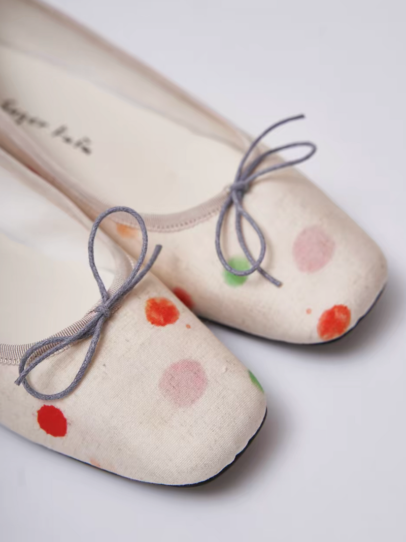 Japan dottie fabric ribbon lambskin flats 3