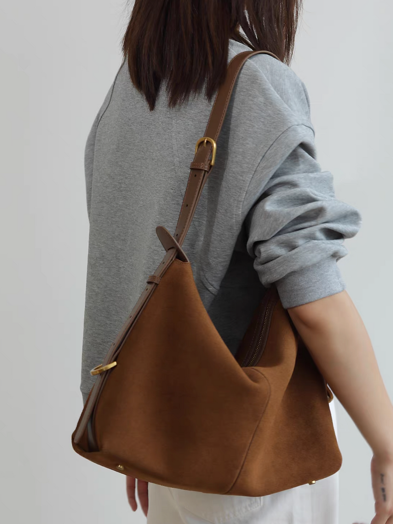 Caramel suede calf leather zipper drape shoulder + crossbody bag 1
