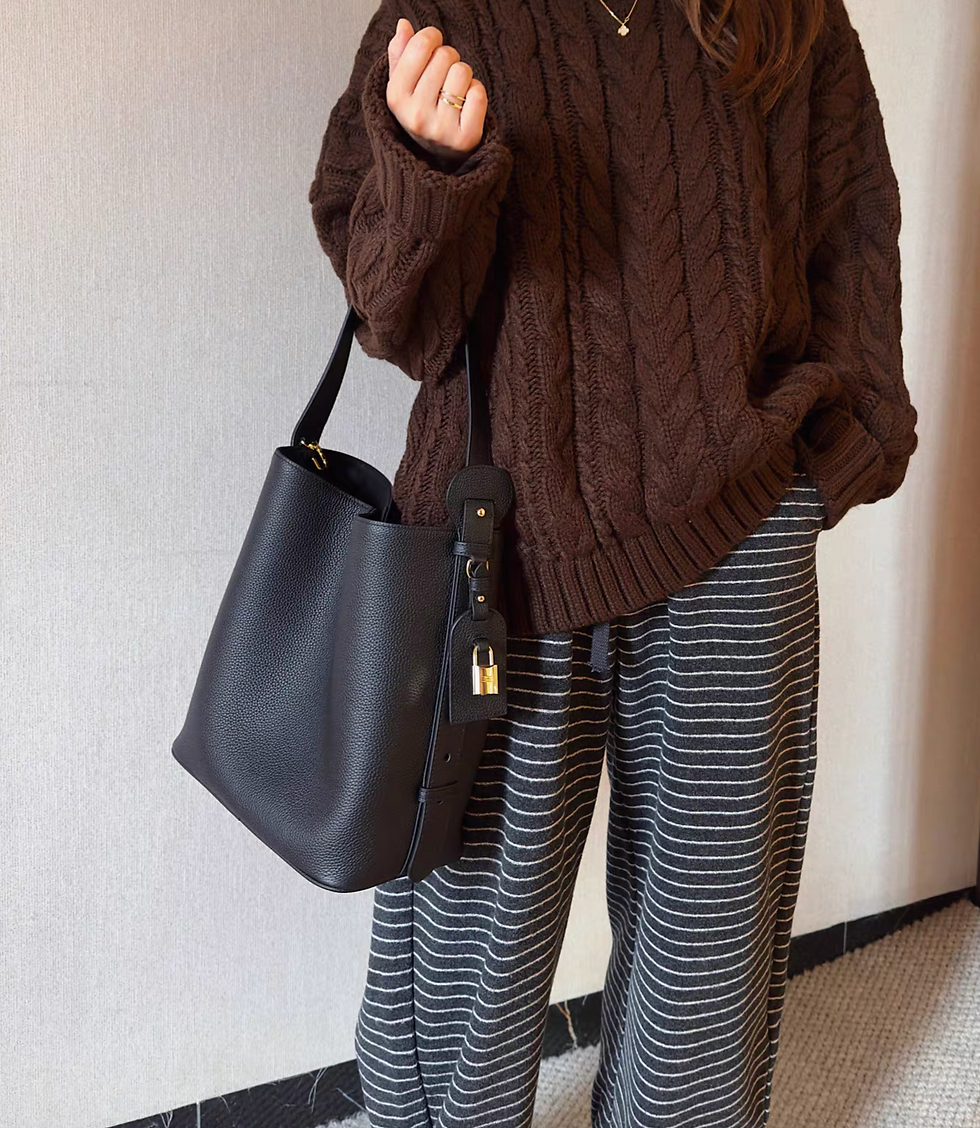 Thumbnail: Black toga embossed bucket shoulder + crossbody bag with tag& pad lock