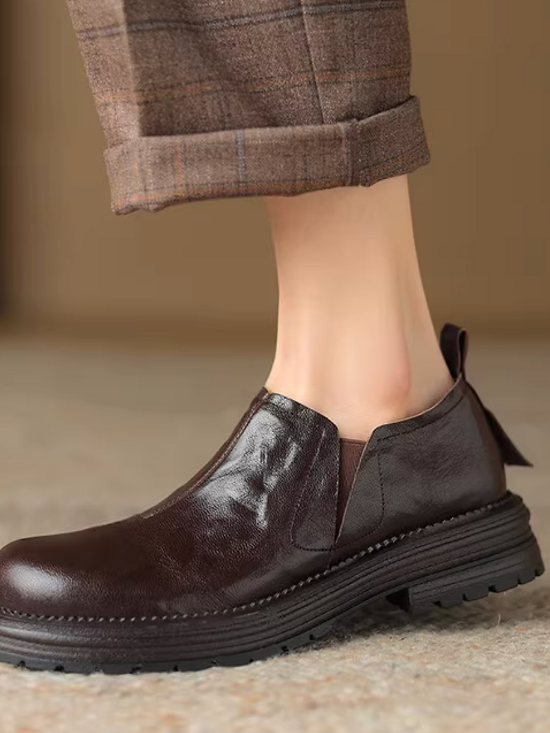 Back folded straps ruffled calf leather contour shoes 12
