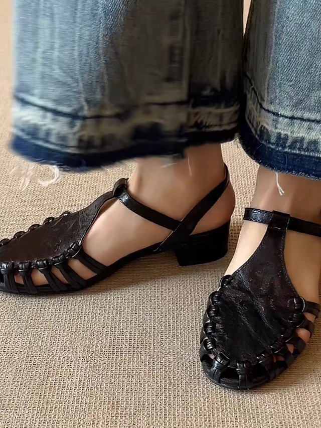 Ruffled lambskin side crochet sling back sandals 9