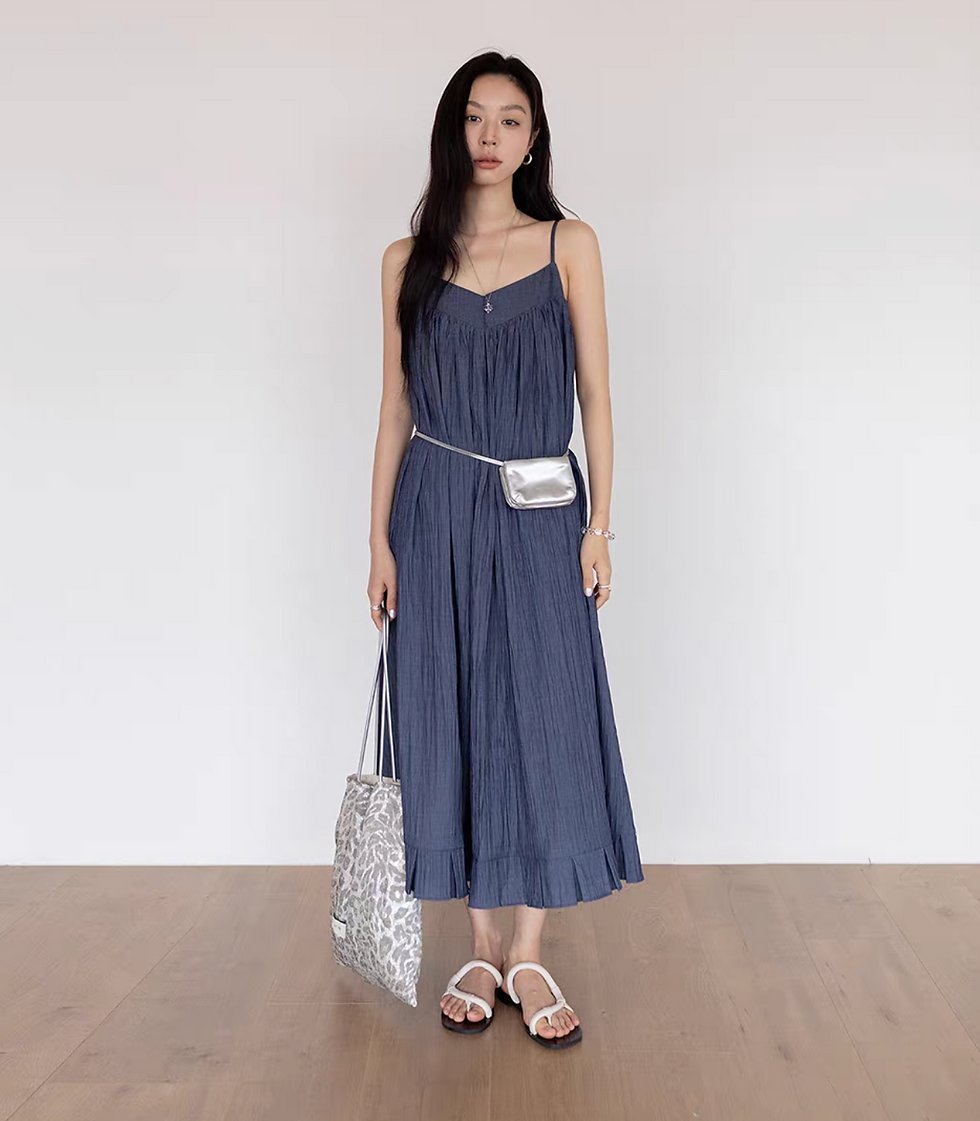 Thumbnail: Ruffled back knot poly rayon maxi slipdress