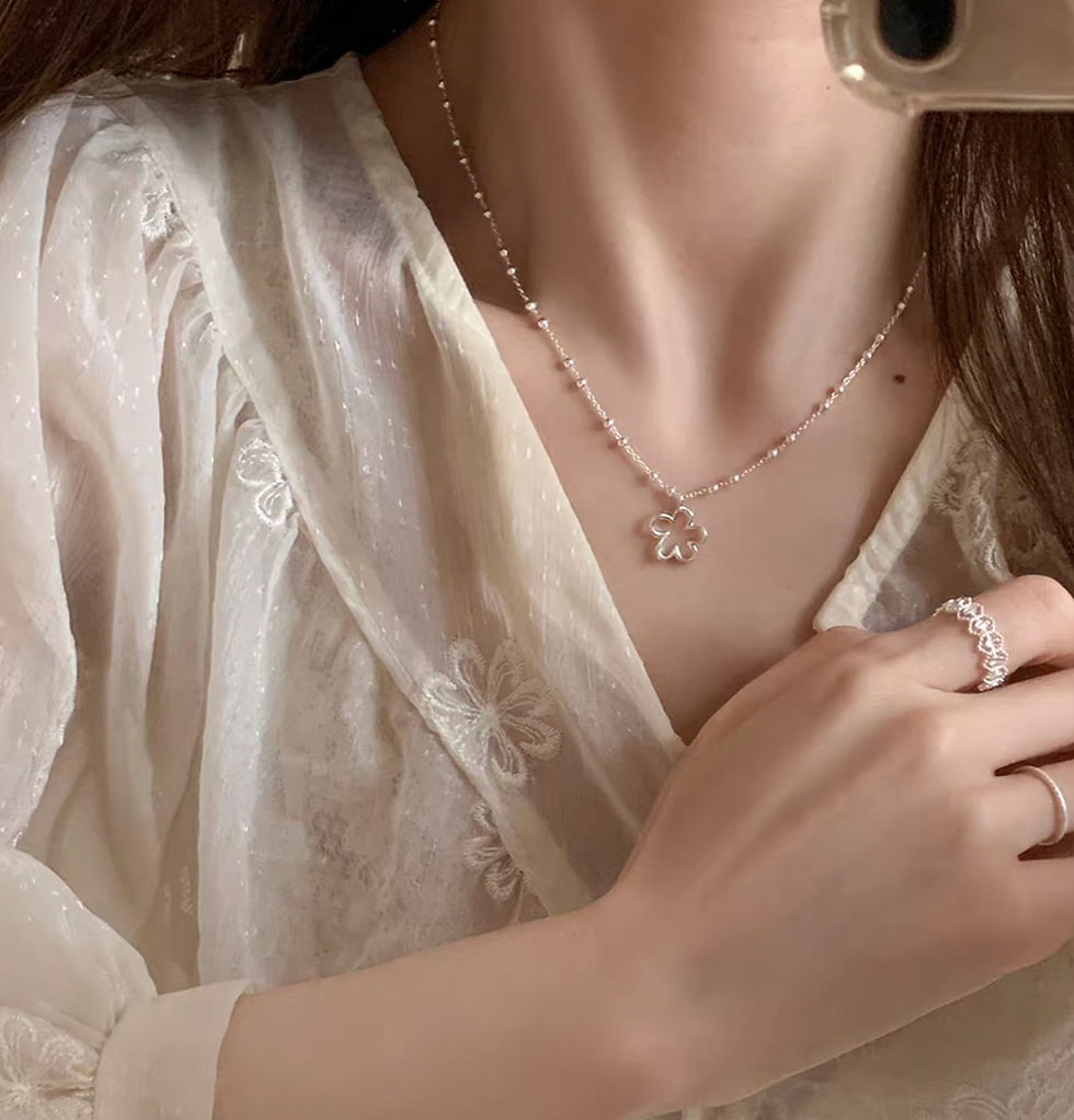 Thumbnail: 925 silver floral engraved beads necklace