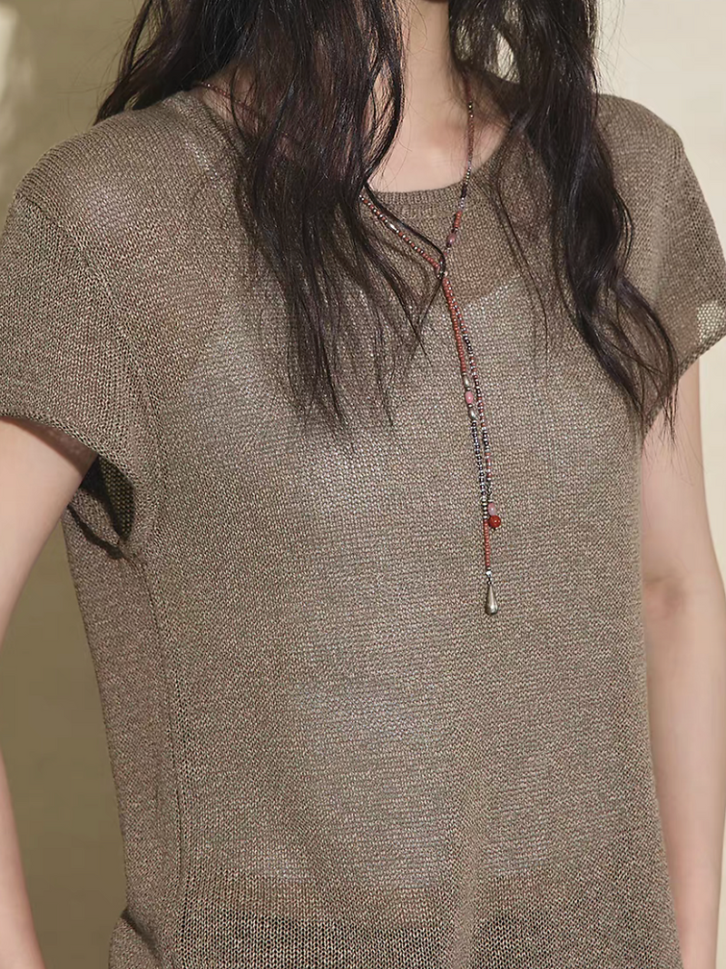 Khaki mocha cotton tencel fine knitwear 8