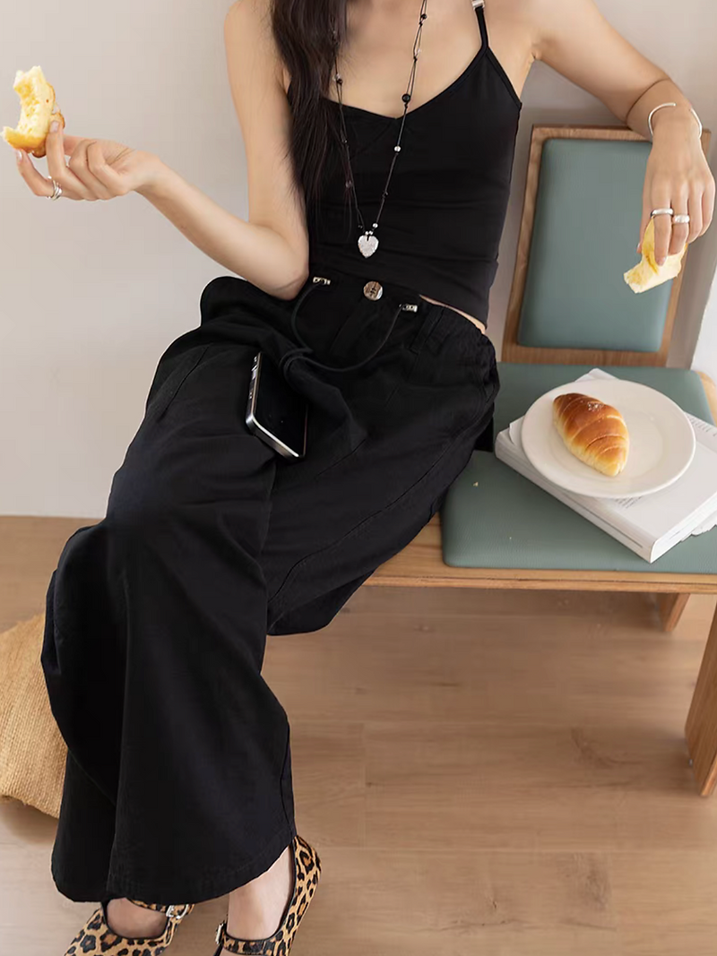 Drawstring cotton linen relaxed straight pants 11