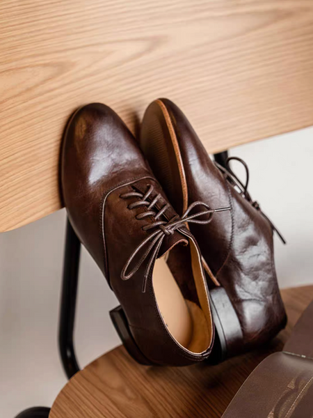 Made in Spain embossed brushed off lacing shoes