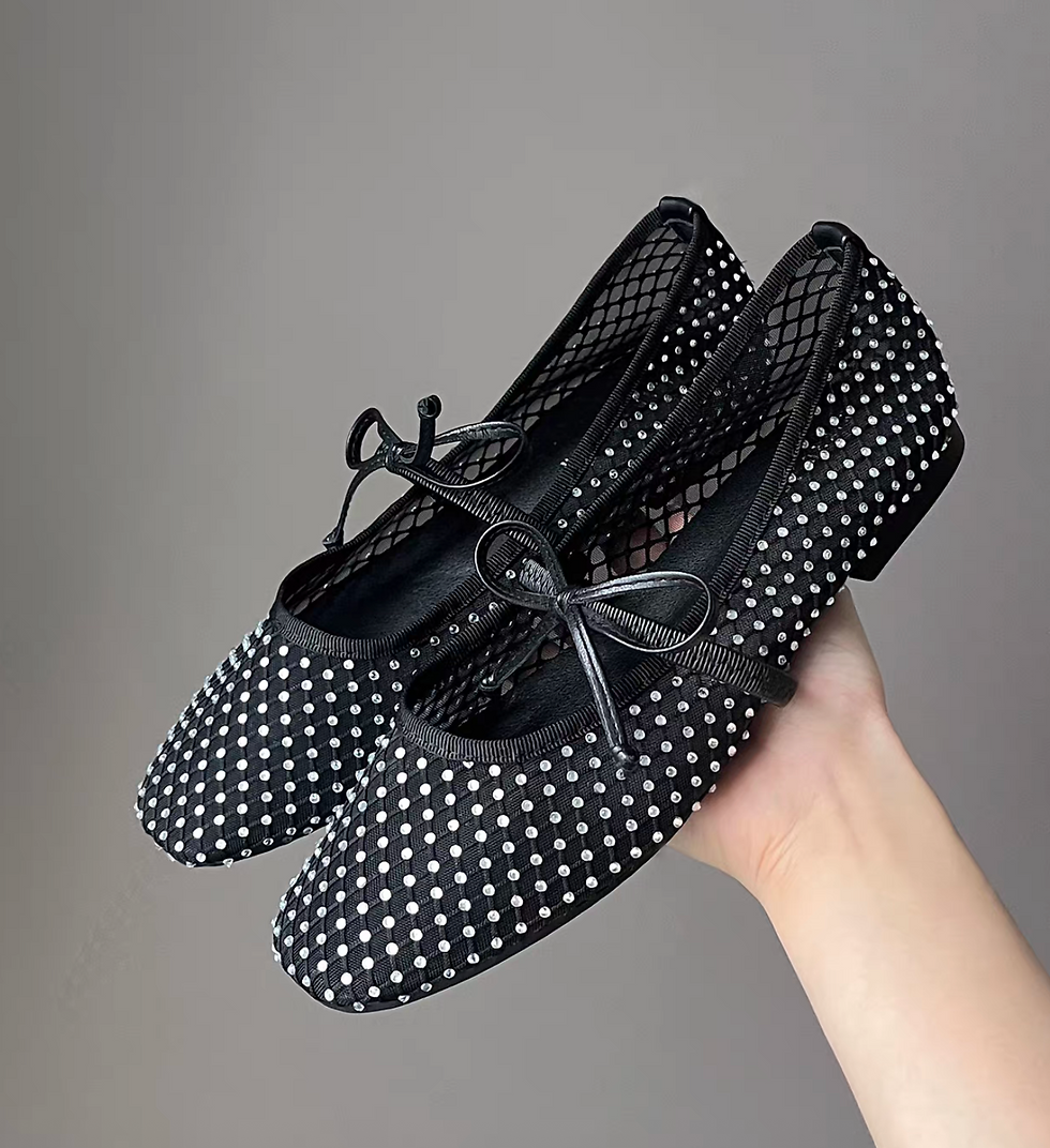 Thumbnail: Mesh bling bling lambskin ballerinas