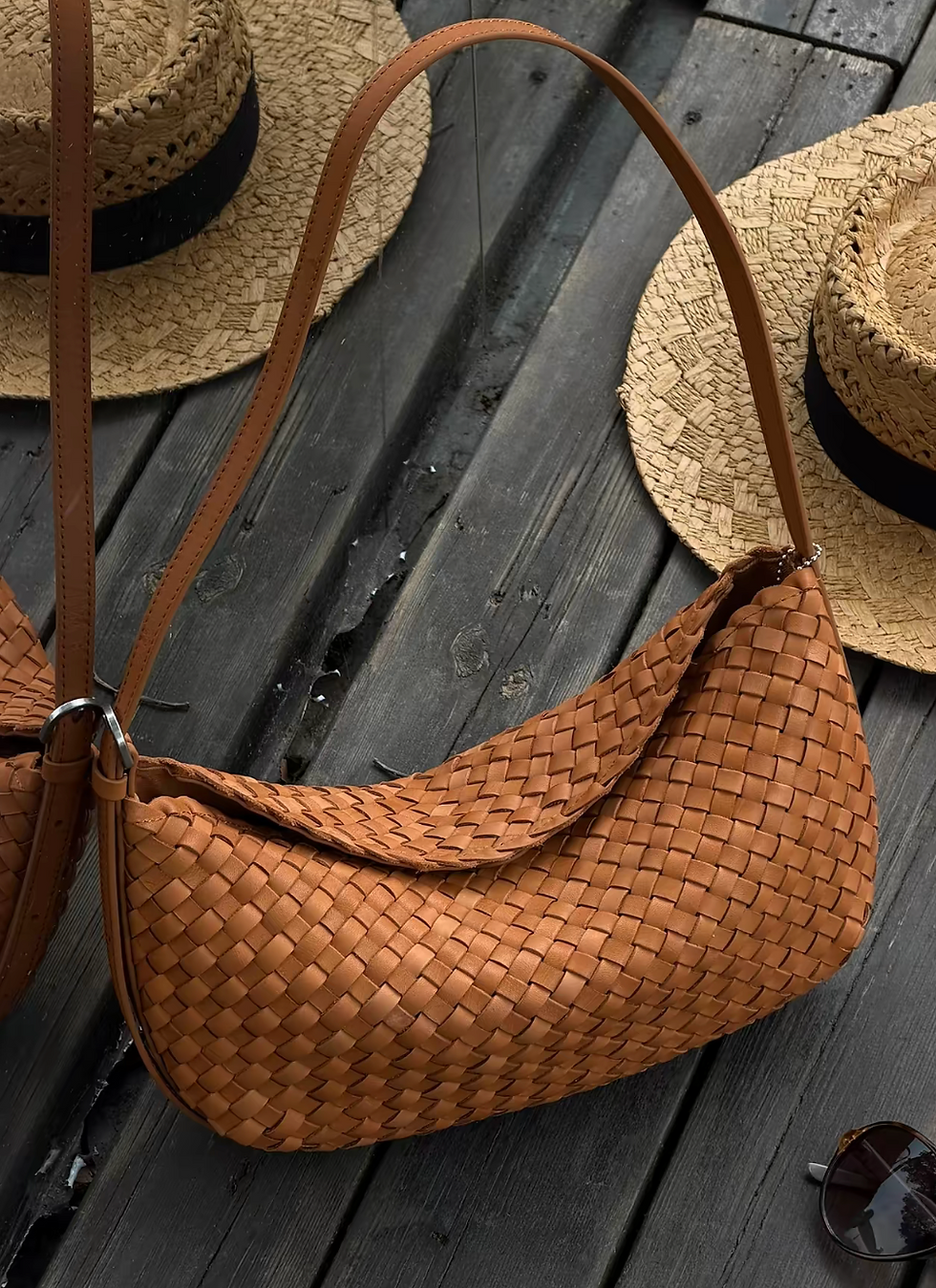 Thumbnail: Woven calf leather flap dumpling shoulder +crossbody bag