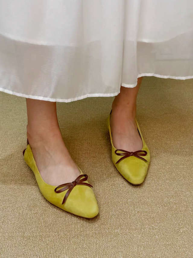 Suede lambskin sling back ribbon pointy shoes 6