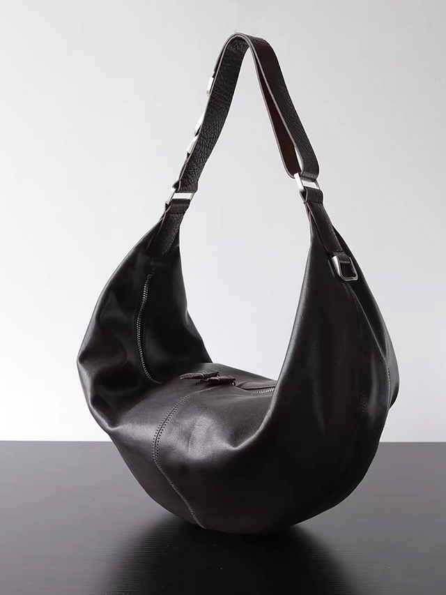 Smooth soft calf leather zipper crescent drape shoulder + crossbody bag 8